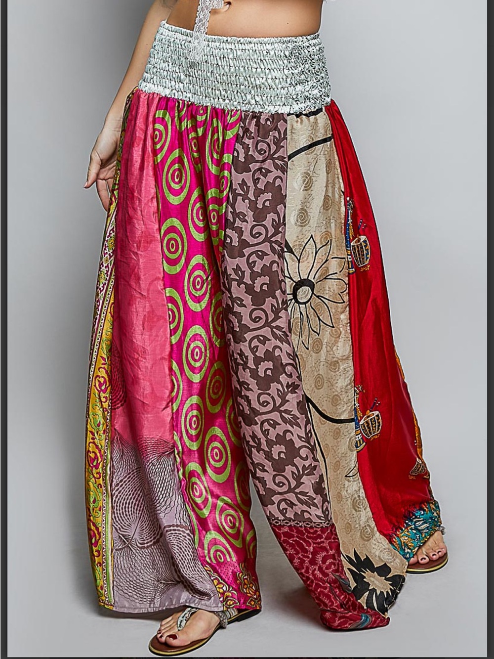 POL Boho Patchwork Wide-Leg Pants - Multicolor